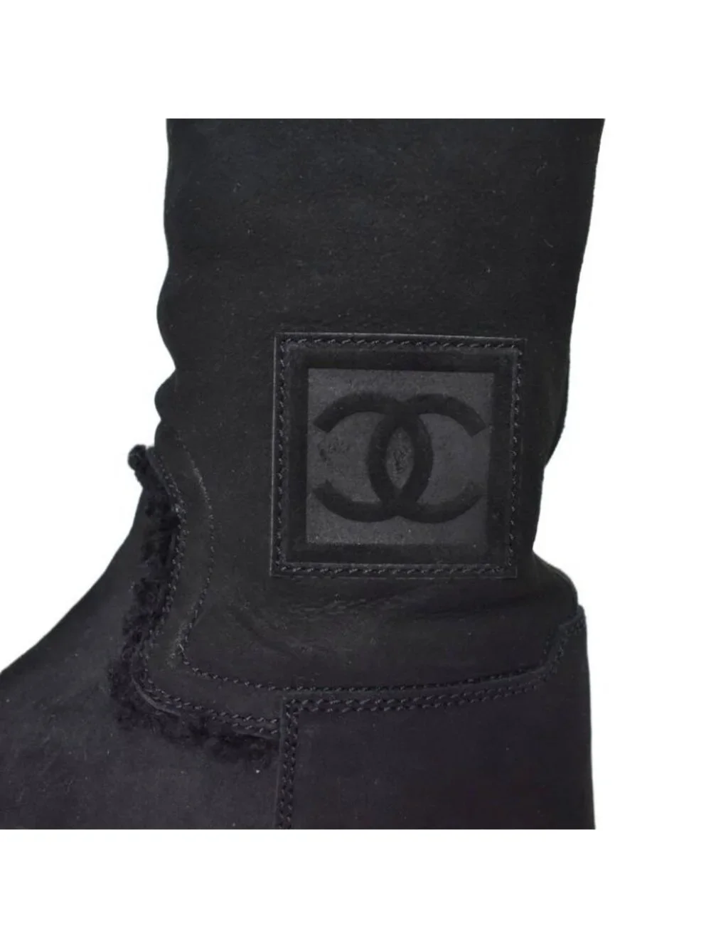 Chanel Long Boots Mouton Inner Shearling Coco Mark 36.5 Black Aa - Picture 6 of 8